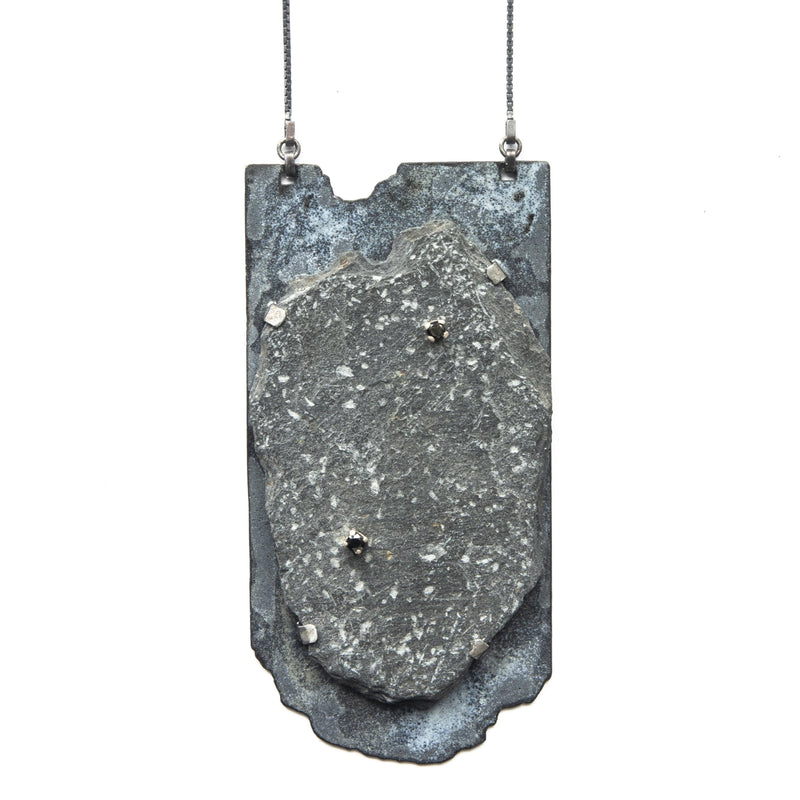 Aurelia Yeomans — Enamel, Slate, Oxidised Silver and Black Cubic Zirconia Neckpiece - Australian made Jewellery 