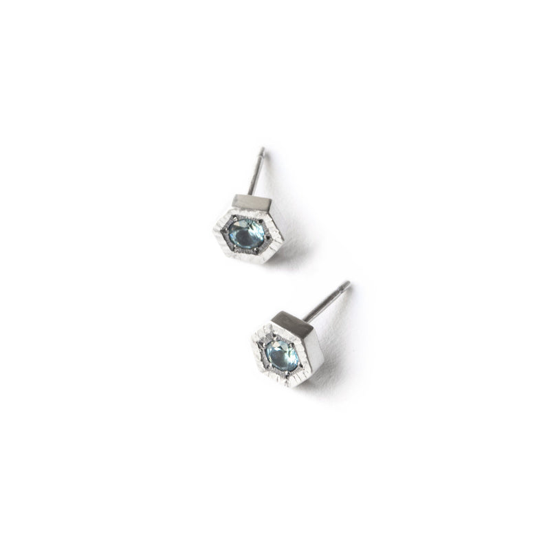 Aurelia Yeomans — Silver 'Nucleus Sky' Stud Earrings with Blue Topaz Jewellery Aurelia Yeomans | Craft