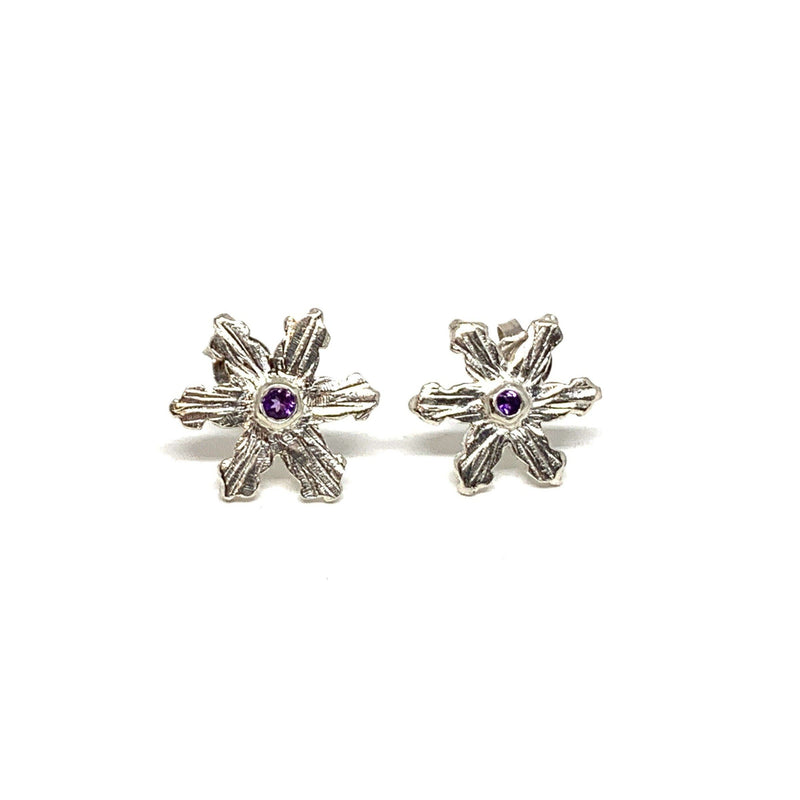 Aurelia Yeomans — Sterling Silver and Amethyst 'Snowflake' Stud Earrings - Australian made Jewellery 