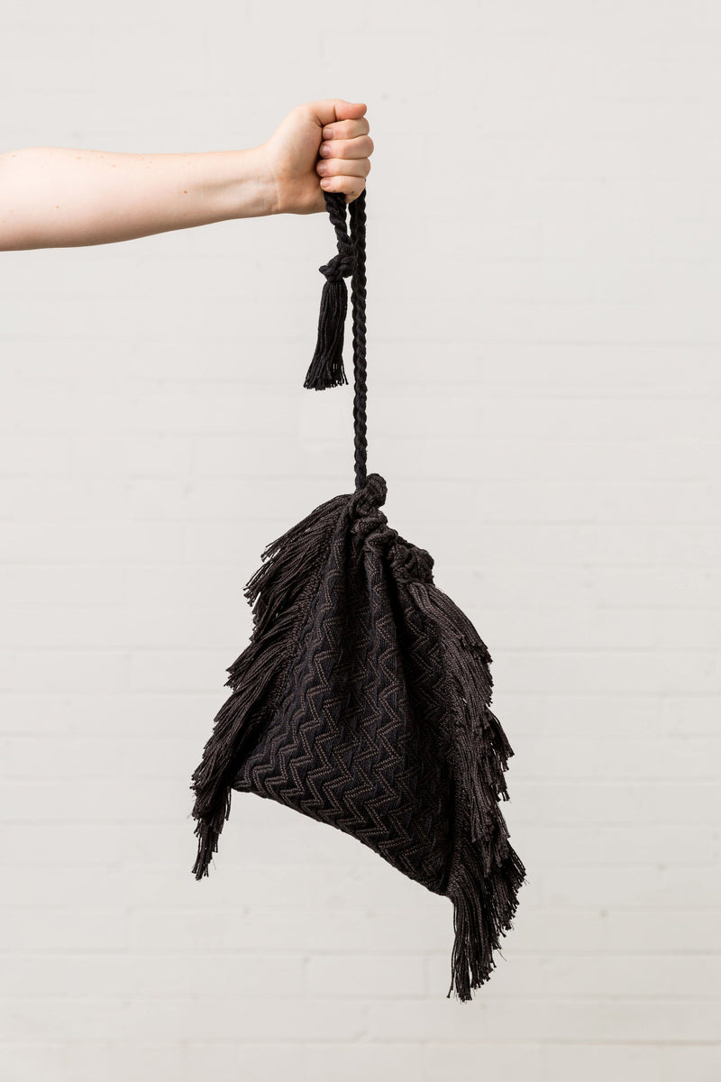 Daisy Watt — 'Black Bean' Handwoven Drawstring Bag - Australian made Textiles 