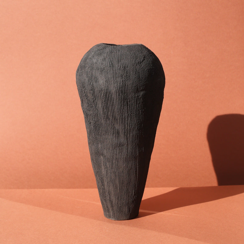 Ella Bendrups — Extra Tall Black Scarva Stoneware 'Solcare' Vase | Sculpture - Australian made Ceramics 
