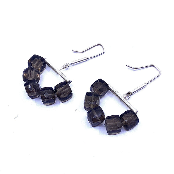Fiona Watkins — Smokey Quartz Hanging Cube Earrings Jewellery Caracus by Fiona Watkins | Craft