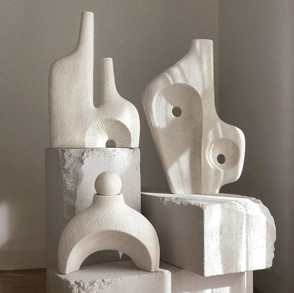 Jan Vogelpoel — 'Eroded Space Cadet' Sculpture in Warm White Coarse Clay Ceramics Jan Vogelpoel | Craft