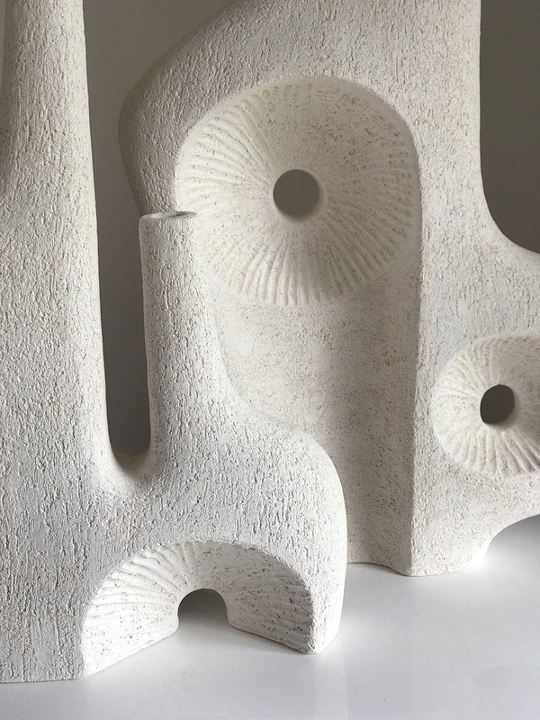 Jan Vogelpoel — 'Eroded Ultra Lounge' Sculpture in Warm White Coarse Clay Ceramics Jan Vogelpoel | Craft