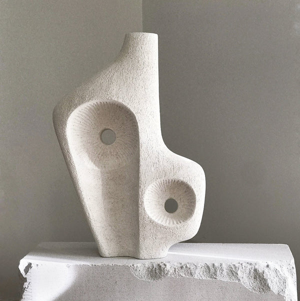 Jan Vogelpoel — 'Eroded Ultra Lounge' Sculpture in Warm White Coarse Clay Ceramics Jan Vogelpoel | Craft