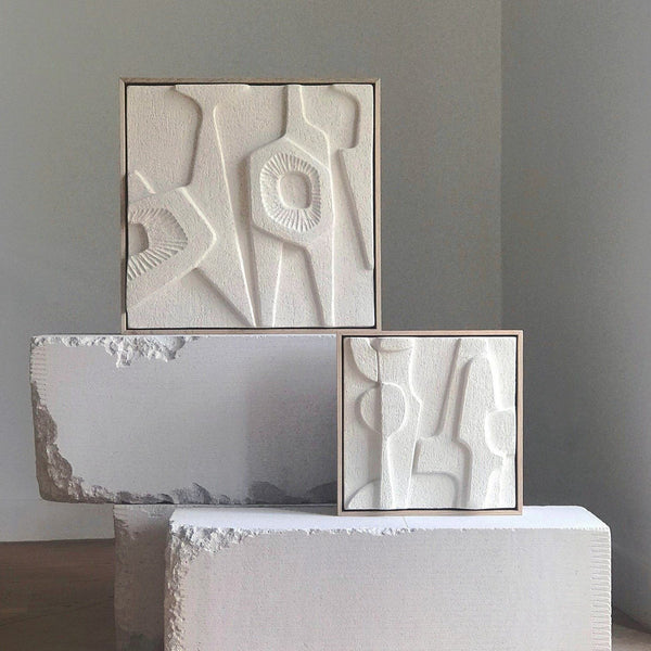 Jan Vogelpoel — Large Brutalist Abstract Tile in Coarse Warm White Sculpture Clay Ceramics Jan Vogelpoel | Craft