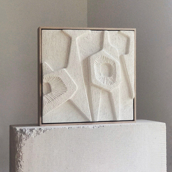Jan Vogelpoel — Large Brutalist Abstract Tile in Coarse Warm White Sculpture Clay Ceramics Jan Vogelpoel | Craft