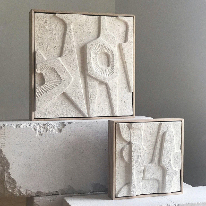 Jan Vogelpoel — Small Brutalist Abstract Tile in Coarse Warm White Sculpture Clay Ceramics Jan Vogelpoel | Craft