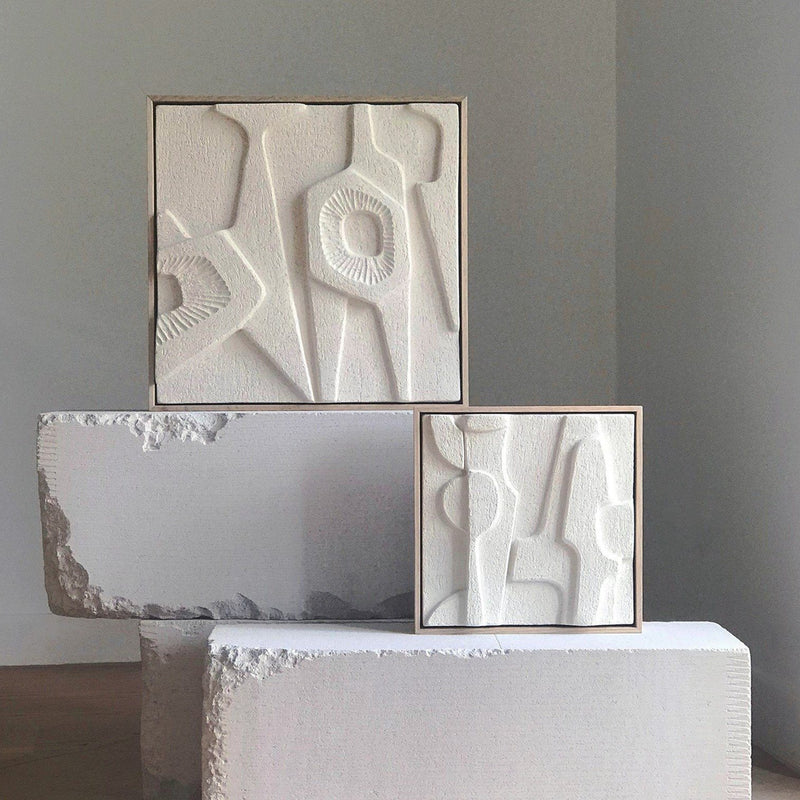 Jan Vogelpoel — Small Brutalist Abstract Tile in Coarse Warm White Sculpture Clay Ceramics Jan Vogelpoel | Craft