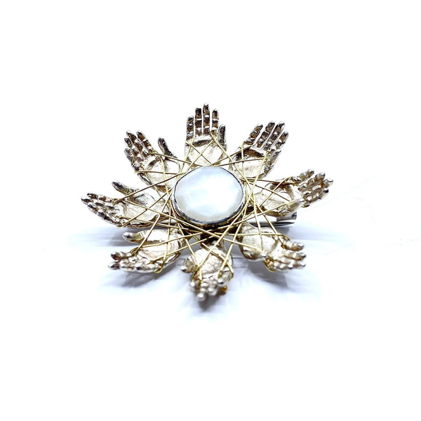 Justine Austen — Sterling Silver Hand Brooch with Yellow Gold Wire - Australian made Jewellery 