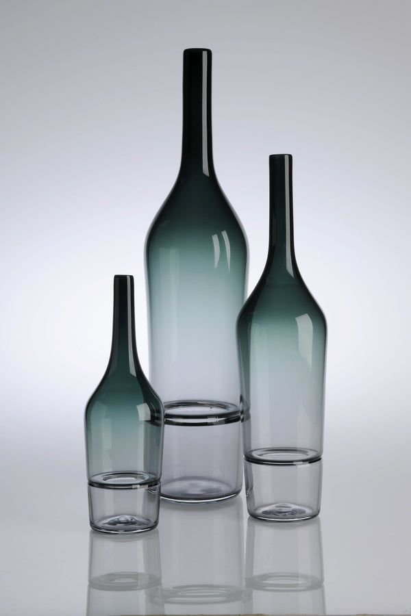 Katie-Ann Houghton — Large Smoke Grey 'Drop Bottle' Sculpture | Vase - Australian made Glass 