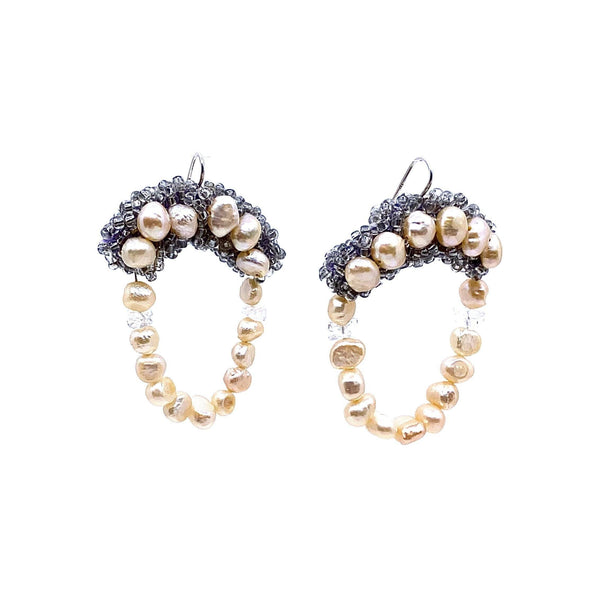 Louise Meuwissen — 'For Luck' Pearl, Crystal and Bead Hand Embroidered Earrings - Australian made Jewellery 