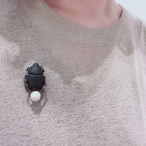 Samantha Dennis — Small Pearl Beetle Brooch - Australian made Jewellery 