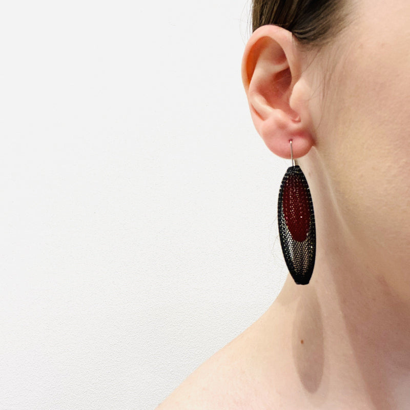 Sophia Emmett — Black and Red Mesh Drop Earrings - Australian made Jewellery 