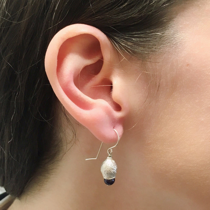 Sunggee Min - Silver Gumnut Black Pearl Earrings - Australian made Jewellery 