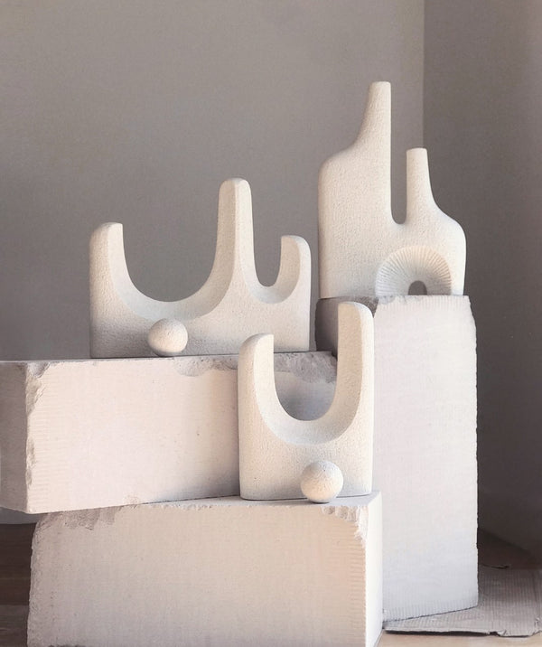 Jan Vogelpoel — 'Reach for the Stars' Sculpture in Warm White Coarse Clay