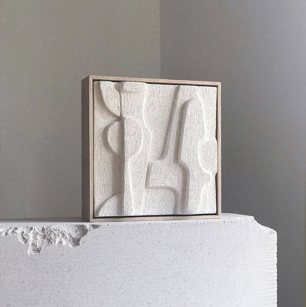 Jan Vogelpoel — Small Brutalist Abstract Tile in Coarse White Sculpture Clay