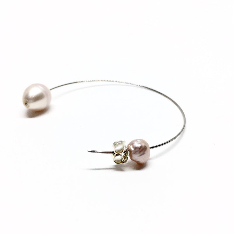 Victoria Mason — Stainless Steel and Pink Pearl Line Hoops - Australian made Jewellery 
