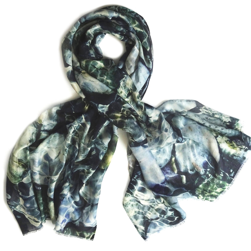 Wendy Bannister, Taxidi — Ithaca Blue Modal Cashmere Scarf (Comes with Complimentary Matching Face Mask) - Australian made Textiles 