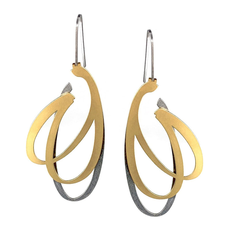 inSync design — X2 Spurt Earrings in Raw Stainless Steel and 22ct Matt Gold Plate
